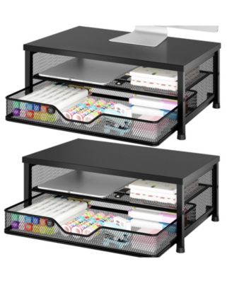 Monitor Stand Riser Desk Organizer With Drawer 2 Tier Ergonomic Space Saving Stable Desktop Storage