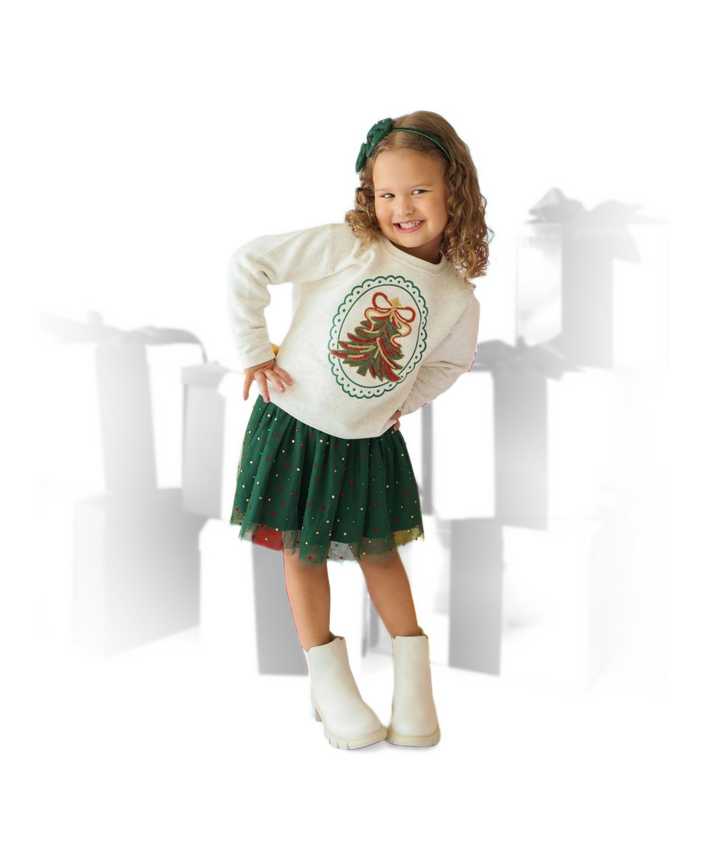Толстовка Sweet Wink Sequin Christmas Tree Patch для девочек, цвет: Натуральный меланжевый — фото 2