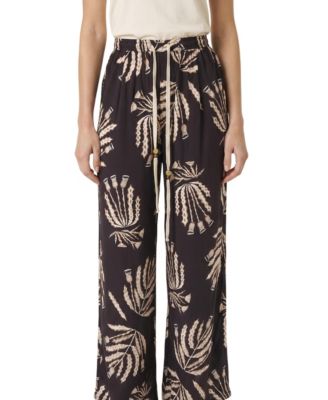 Women's Botanical Print Drawstring Wide Leg Pants