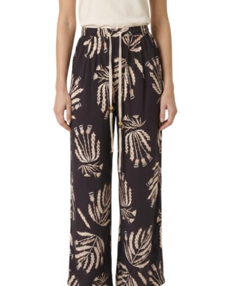 Женские брюки Modenaire Botanical Print Drawstring Wide Leg, цвет: Чёрный
