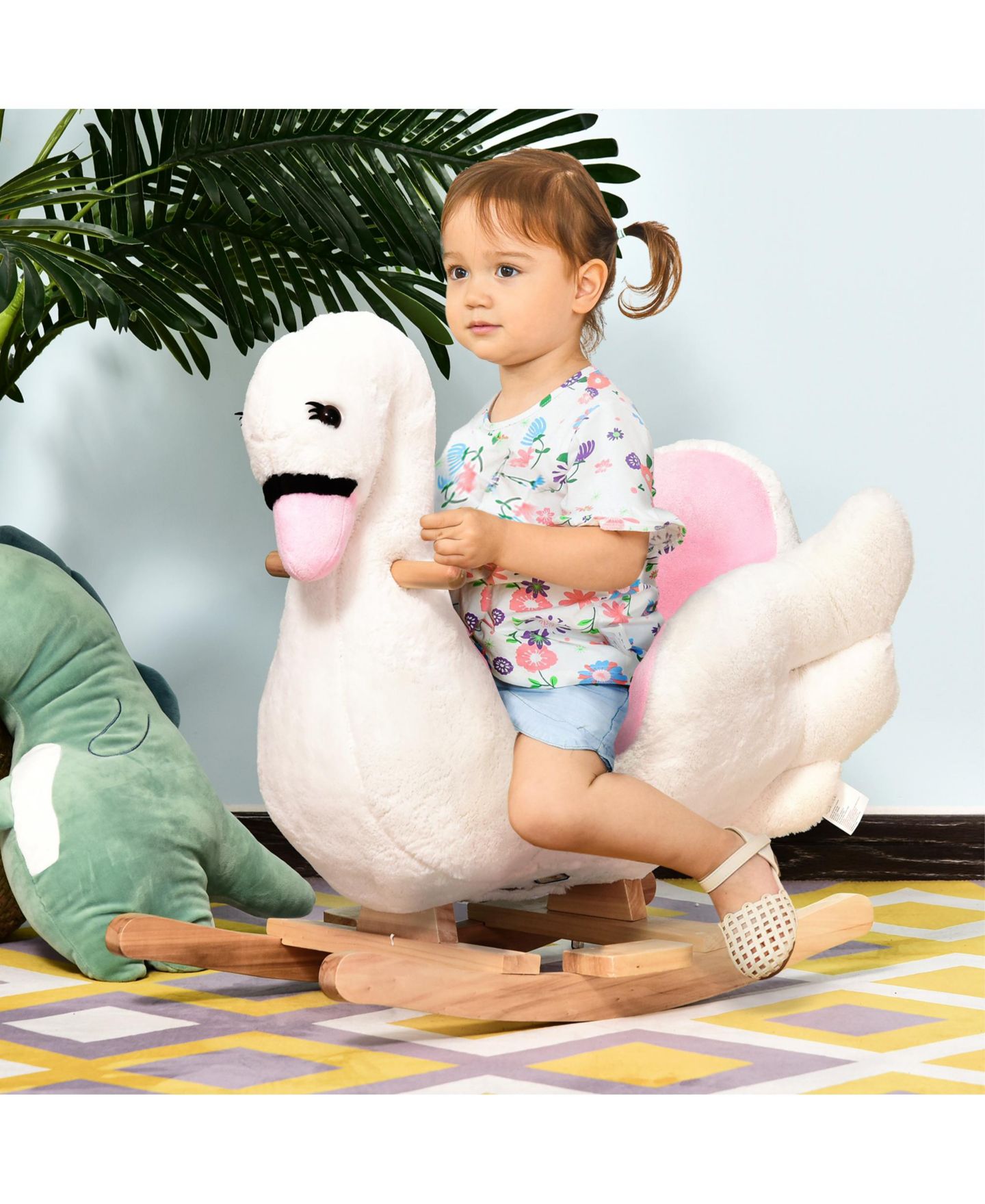 Детская мягкая игрушка Glintex Rocking Swan Plush Rocker with Music, Ages 18 Months+, цвет: Белый / Розовый — фото 2