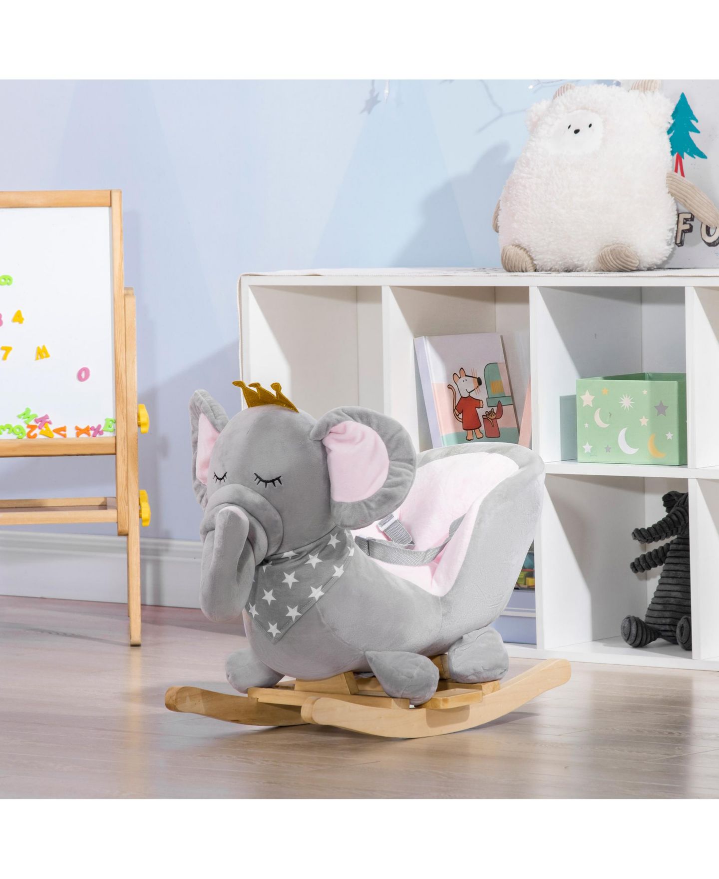 Детская мягкая игрушка Glintex Baby Rocking Elephant Plush Rocking Chair With Sounds, 110 lbs, Ages 1.5-3, цвет: Серый — фото 10