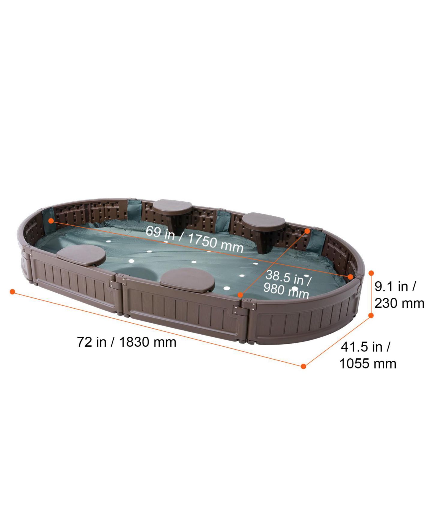 Детская игрушка Glintex 72 x 41.5 in Oval Kids Sandbox with 4 Corner Seats, Cover & Liner, Ages 3-12, цвет: Коричневый — фото 7