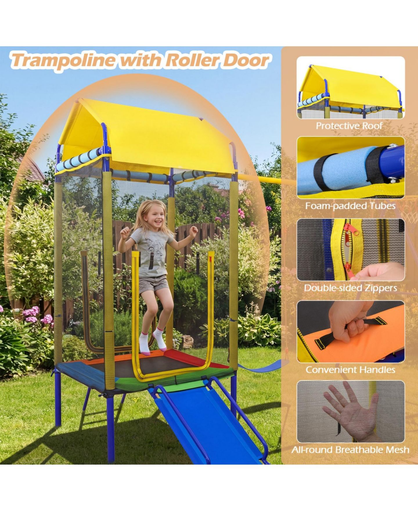 Детские игрушки Glintex 5-in-1 Backyard Playset with 40 in Trampoline, Slide, Swing Set, 330 lb Capacity, Ages 8+, цвет: Жёлтый — фото 6
