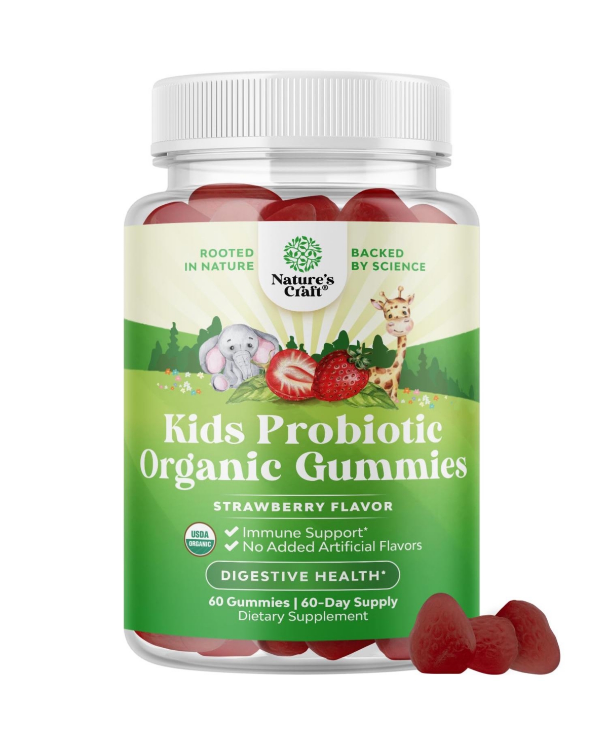 Nature's Craft Kids Probiotic Gummies 2.5 Billion Cfu Per Serving Chewable Probiotic Gummies for Kids 60 Count