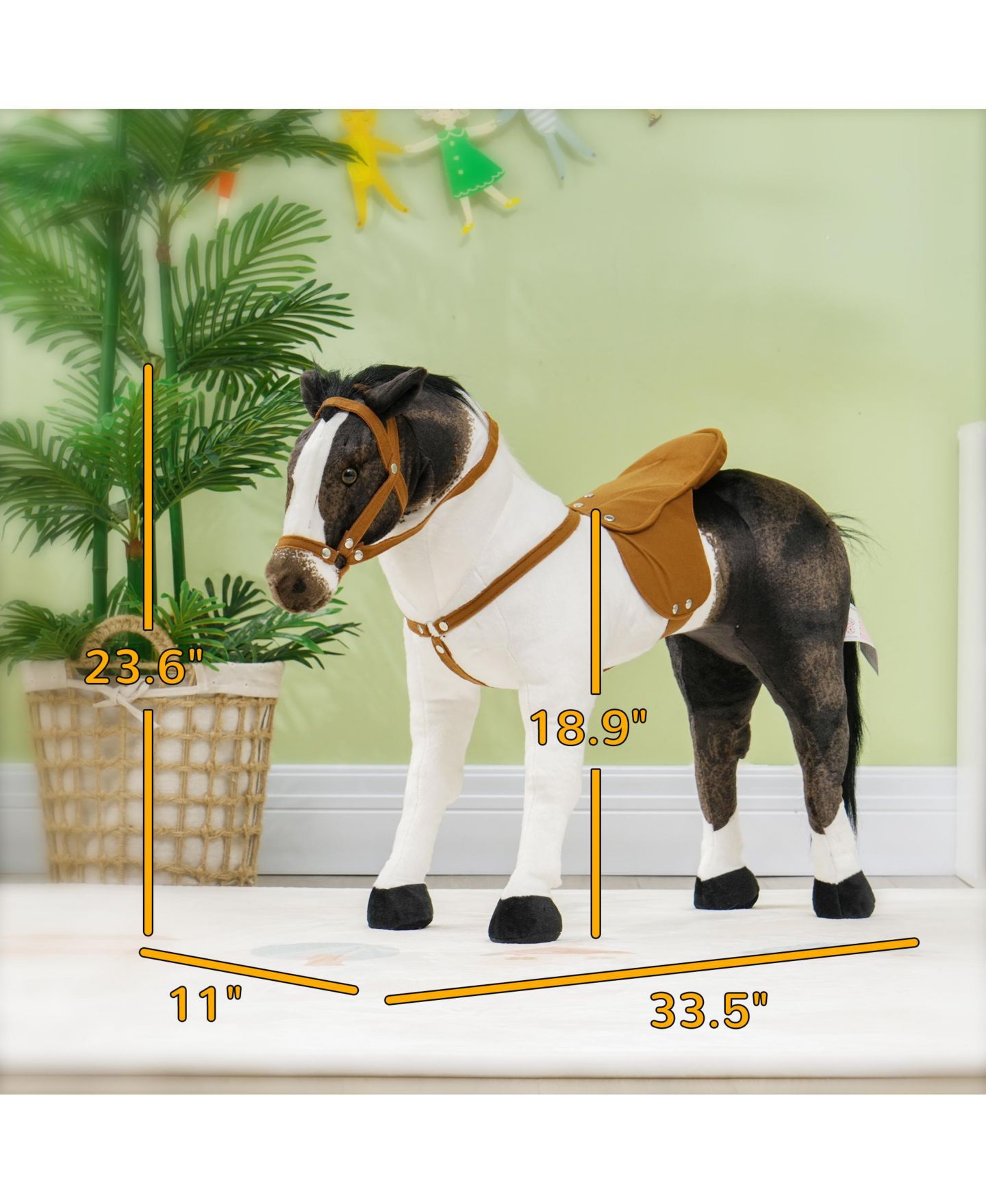 Детская игрушка Glintex Ride-On Horse Toy with Neighing Sound and Steel Frame, 33.5" L, 132-lb Capacity, Ages 3-8, цвет: Коричневый — фото 3