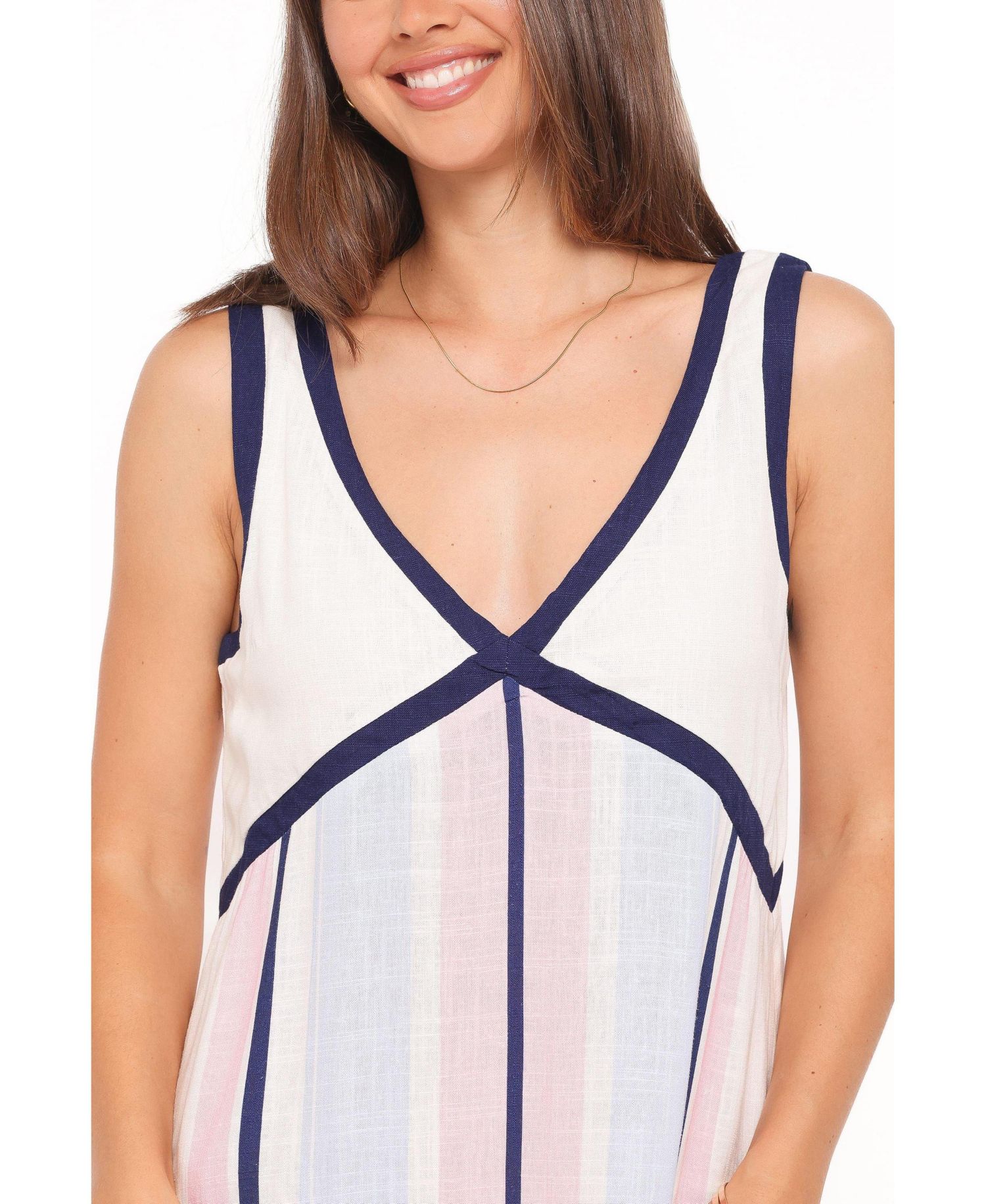 Women's Mackay Stripe Rayon-Linen Blend V-Neck A-Line Maxi Dress