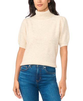 Women's Turtleneck Puff-Sleeve Short-Sleeve Sweater