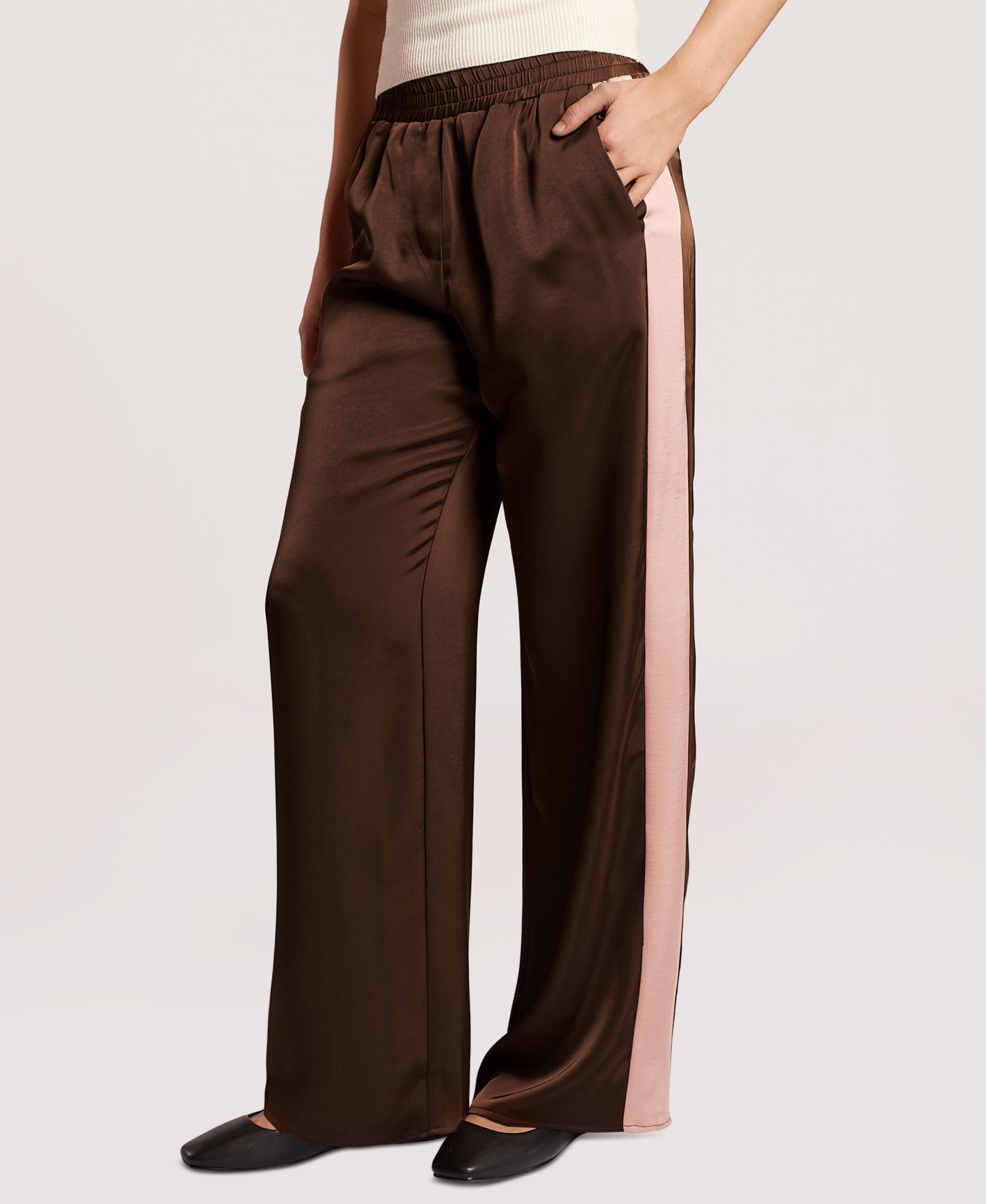 Женские брюки 4th & Reckless Tiffany Wide-Leg Satin High-Rise, цвет: Коричневый / Розовый — фото 3