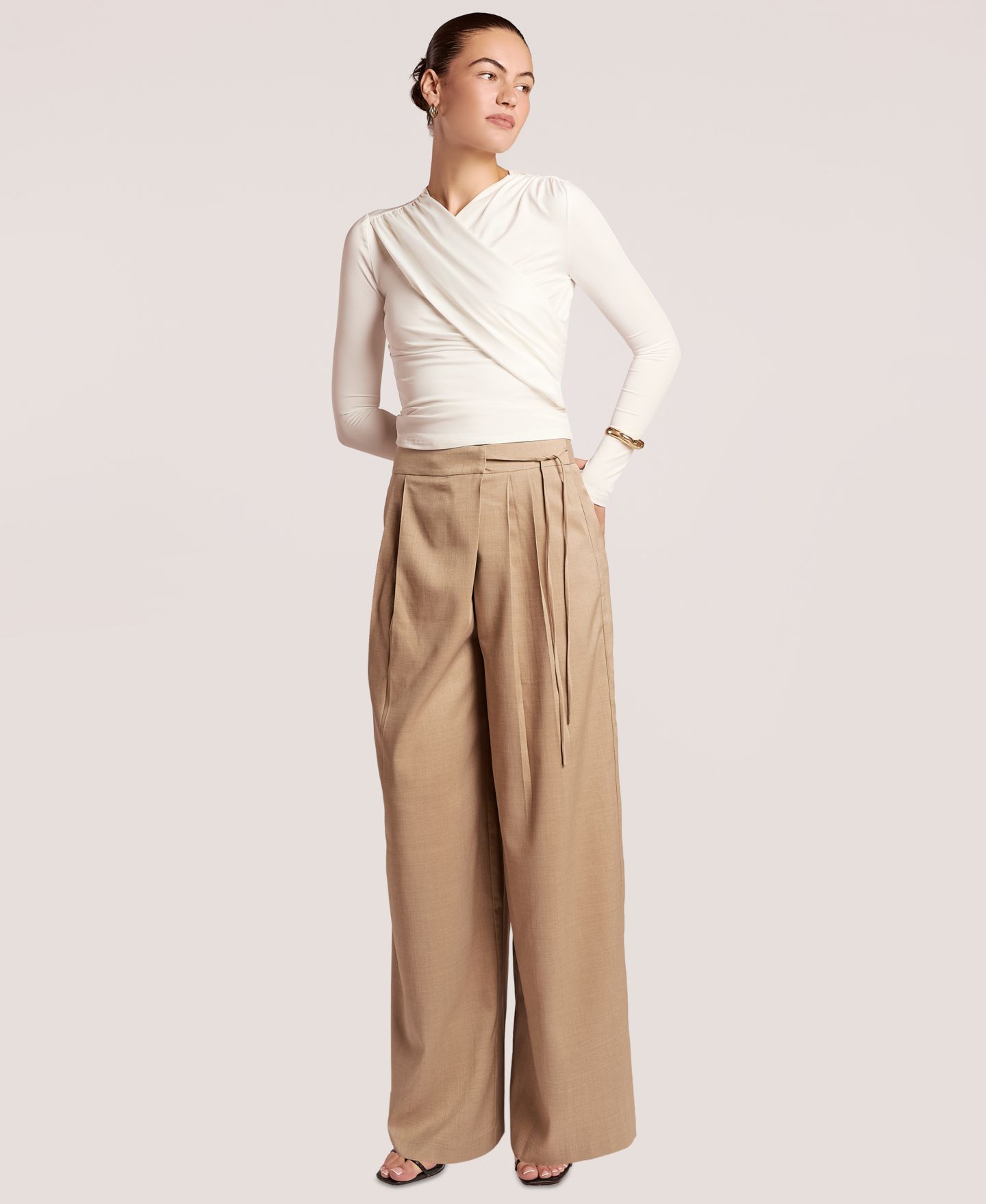 Женские брюки 4th & Reckless Beatrice Wide-Leg Pleated, цвет: Бежевый — фото 3