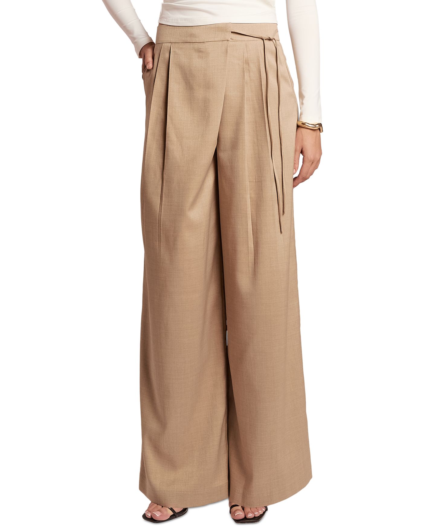 Женские брюки 4th & Reckless Beatrice Wide-Leg Pleated, цвет: Бежевый — фото 1