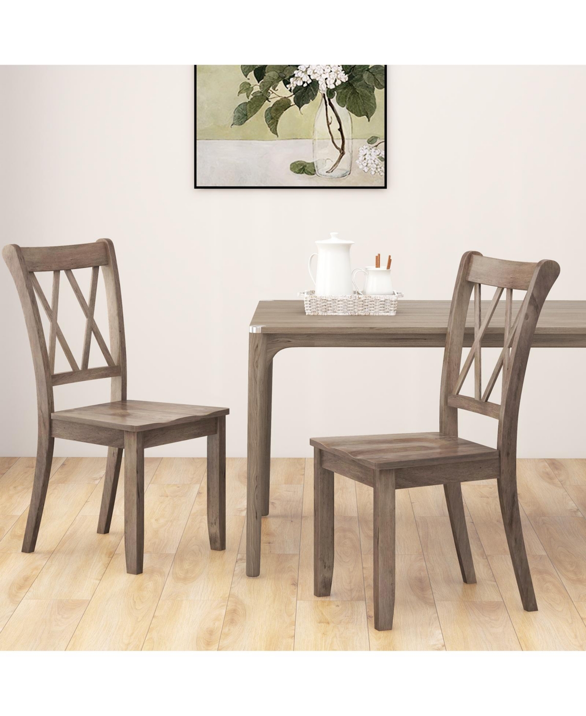 Mecale Set of 2 Cross Back Rubber Wood Dining Chairs