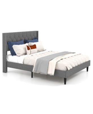 Full Queen Size Upholstered Platform Bed with Button Tufted Headboard Queen Size