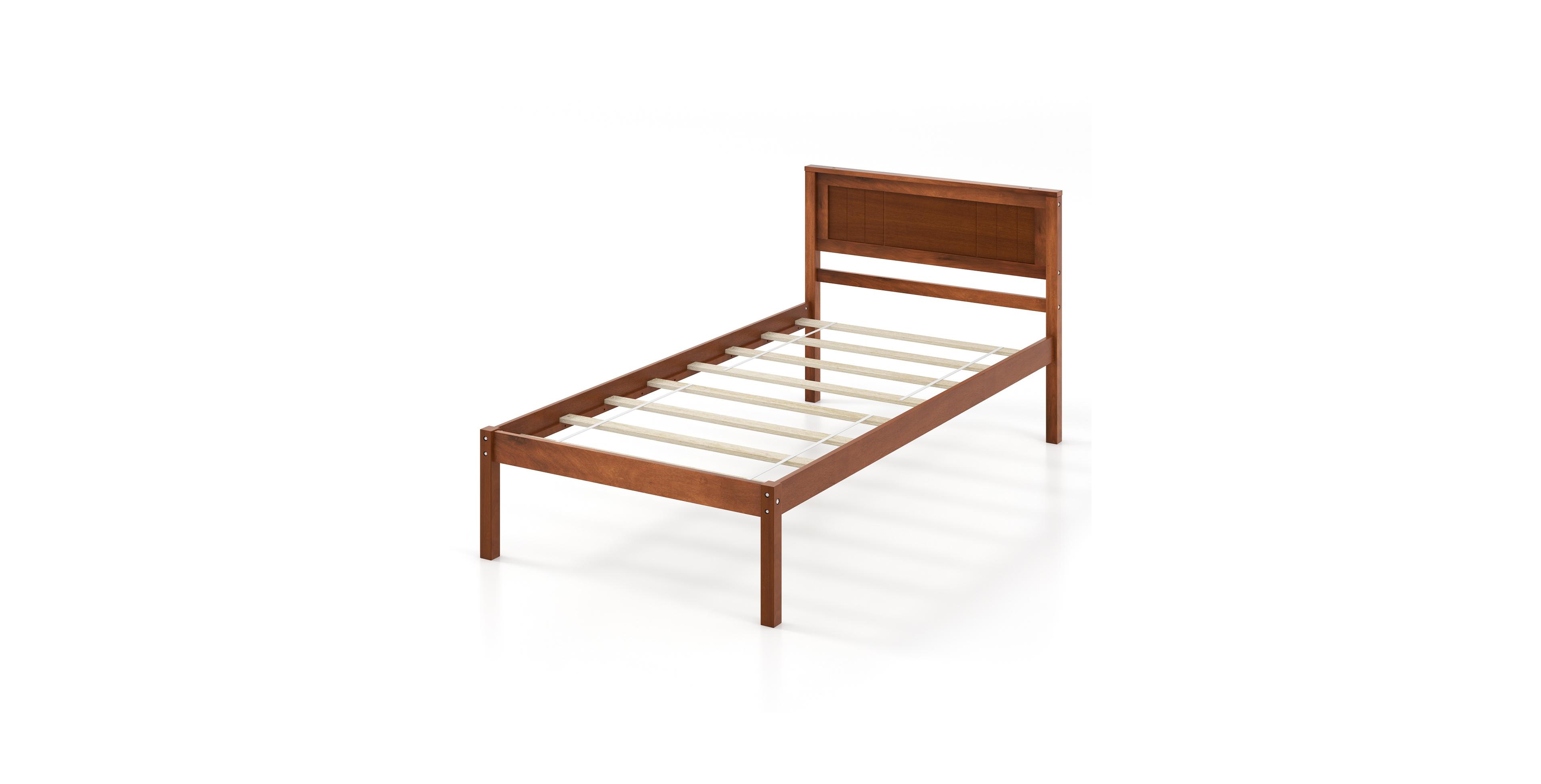 Mecale Twin Full Queen Size Bed Frame with Wooden Headboard and Slat Support Twin Size