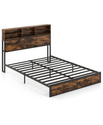 Twin Full Queen King Size Bed Frame with Storage Headboard Industrial Metal Platform Bed Queen Size
