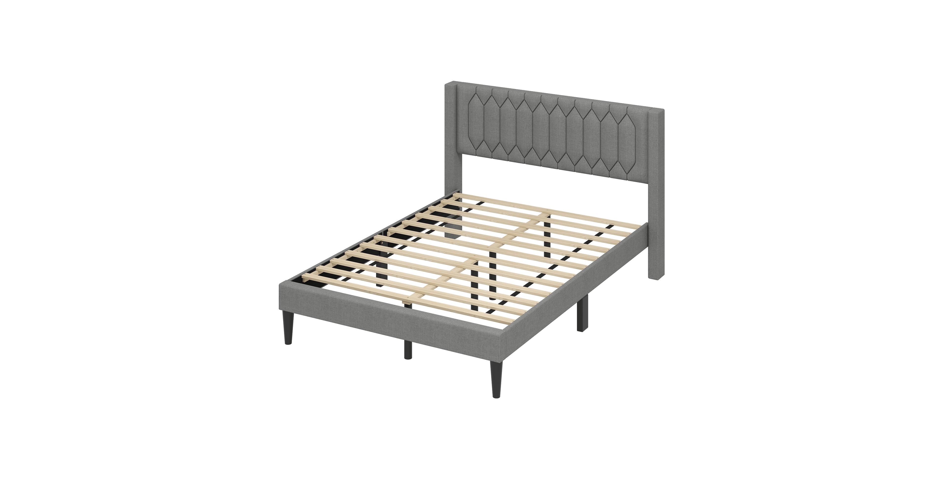 Mecale Queen Size Dutch Velvet Linen Fabric Upholstered Platform Bed with Wingback Headboard