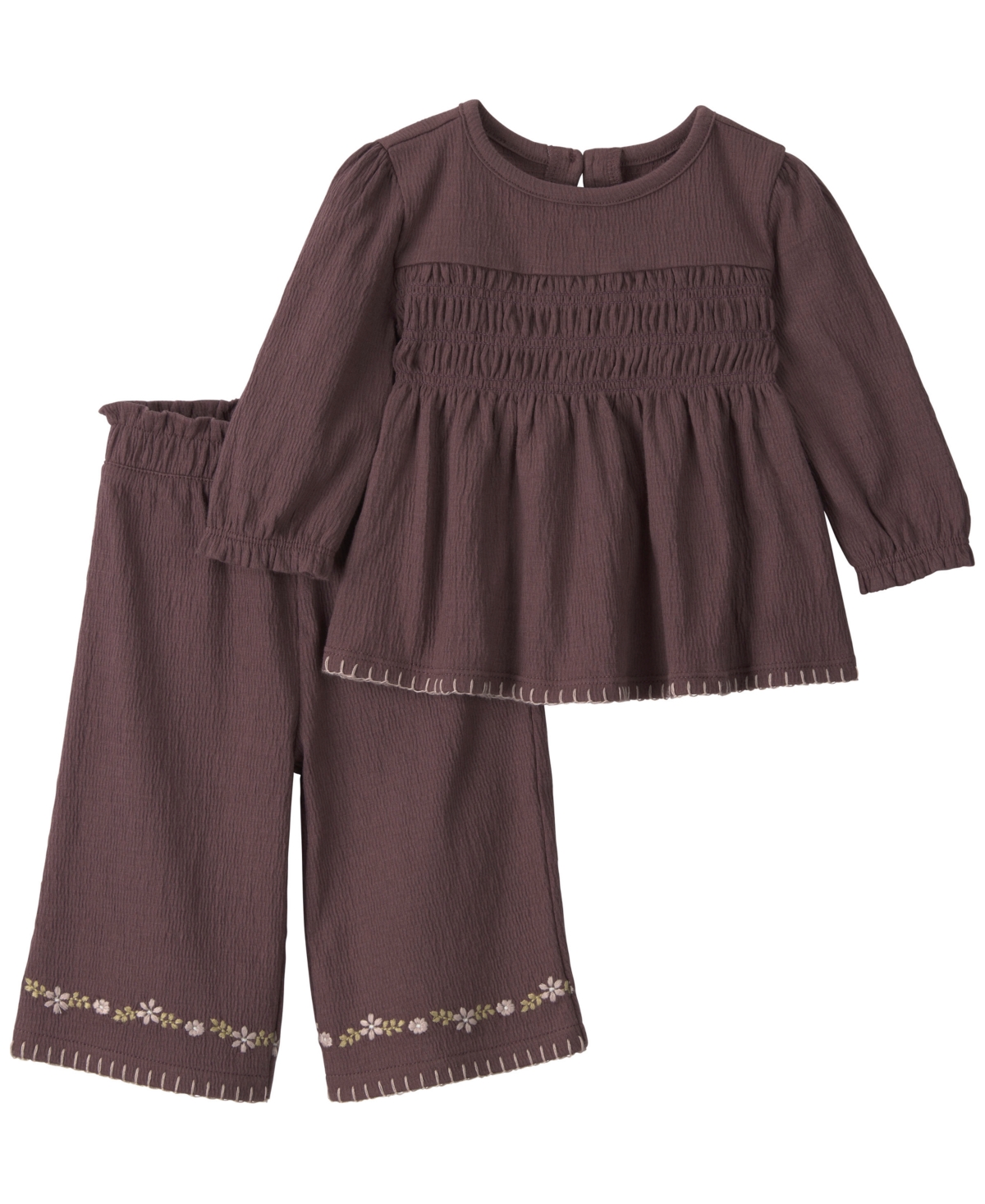 Little Planet by Carter's Baby Girls' Long-Sleeve Smocked Top and Wide-Leg Pant, 2-Piece Set - Purple