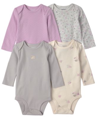Baby Girls' Swan Long-Sleeve Lap-Shoulder Bodysuit, 4-Pack