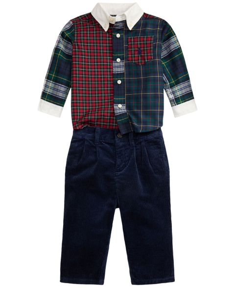 Комплект для мальчика Polo Ralph Lauren: клетчатая вельветовая рубашка и брюки, 2 предмета, цвет: Разноцветный