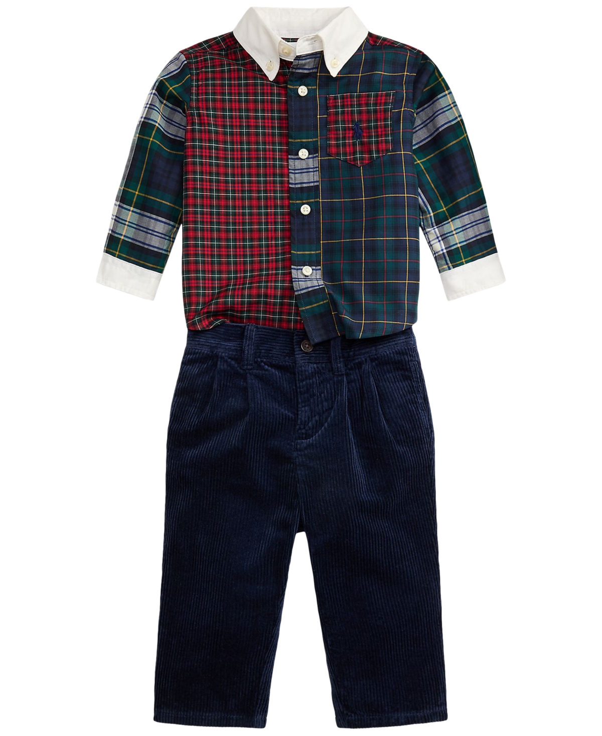 Polo Ralph Lauren Baby Boys' Plaid Long-Sleeve Corduroy Shirt and Pant, 2-Piece Set