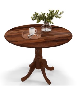 Wooden Dining Table with Round Tabletop and Curved Trestle