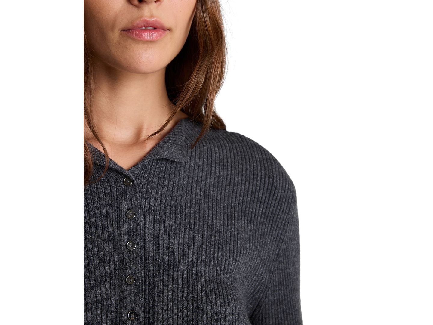 Женский свитер Kenneth Cole Ribbed Funnel Neck Long-Sleeve, цвет: Тёмный меланжевый серый — фото 4