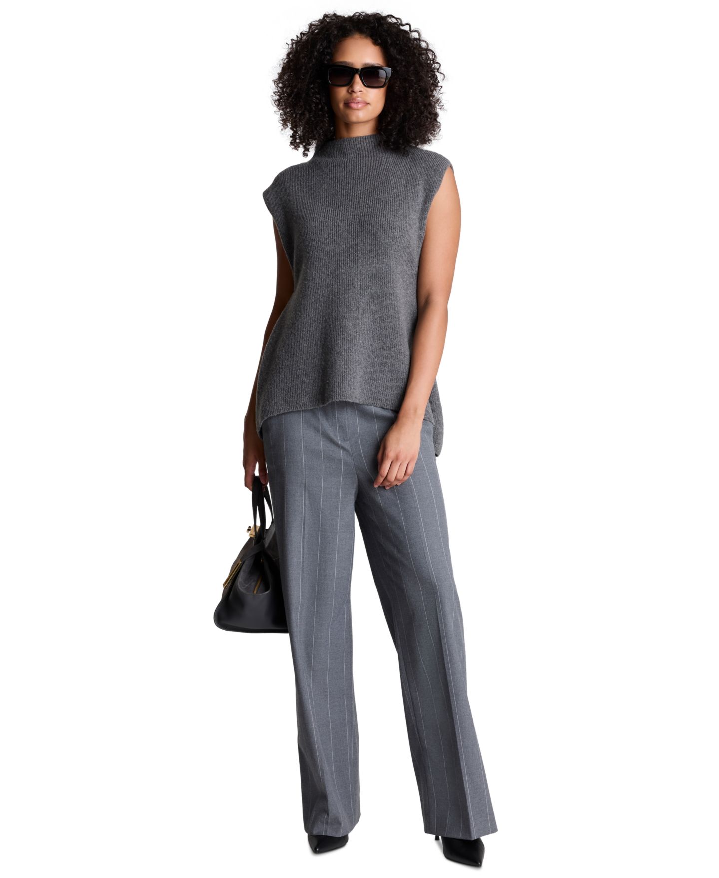 Женский жилет Kenneth Cole Side-Pleated Sleeveless Mock Neck, цвет: Средний меланжевый серый — фото 3
