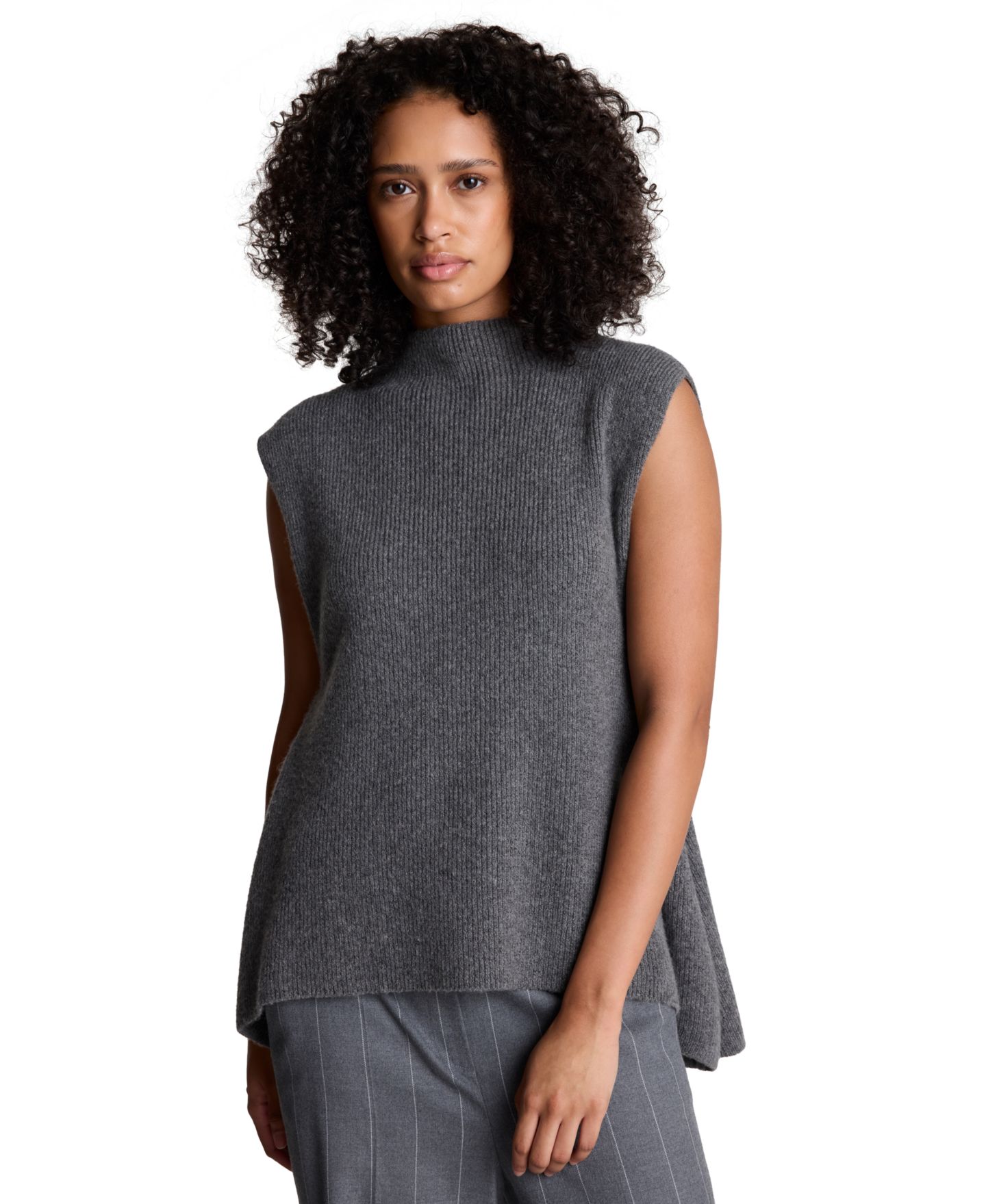 Женский жилет Kenneth Cole Side-Pleated Sleeveless Mock Neck, цвет: Средний меланжевый серый — фото 1