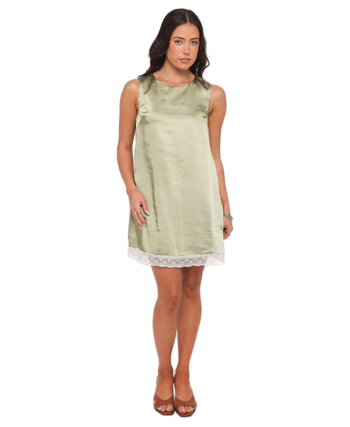 Petal and Pup Women's Gretel High-Neckline Lace-Trim Mini Dress - Green/cream