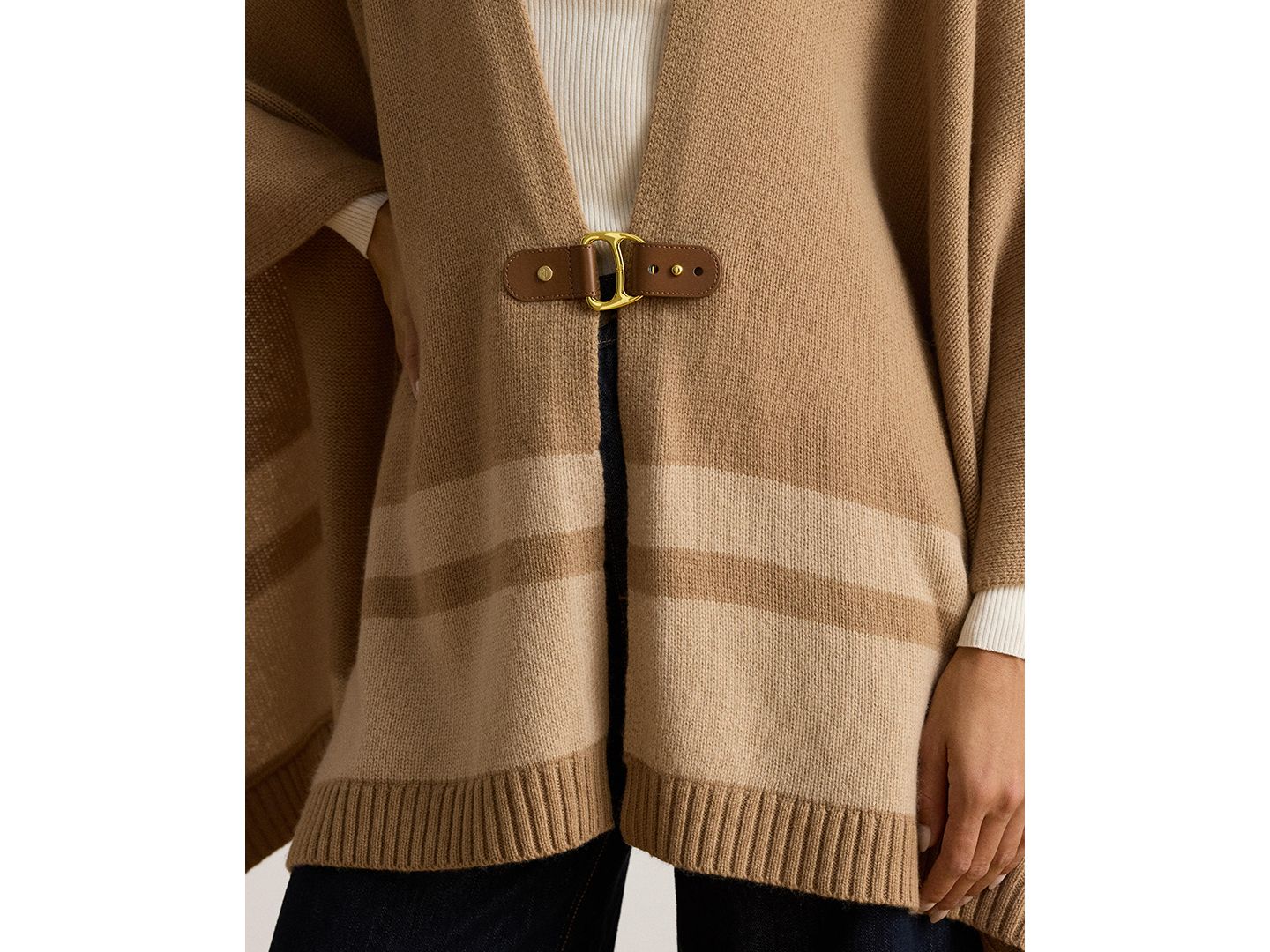 Женское пончо Lauren Ralph Lauren из шерсти и кашемира, двухцветное, с пряжкой, цвет: Верблюжий разноцветный — фото 5