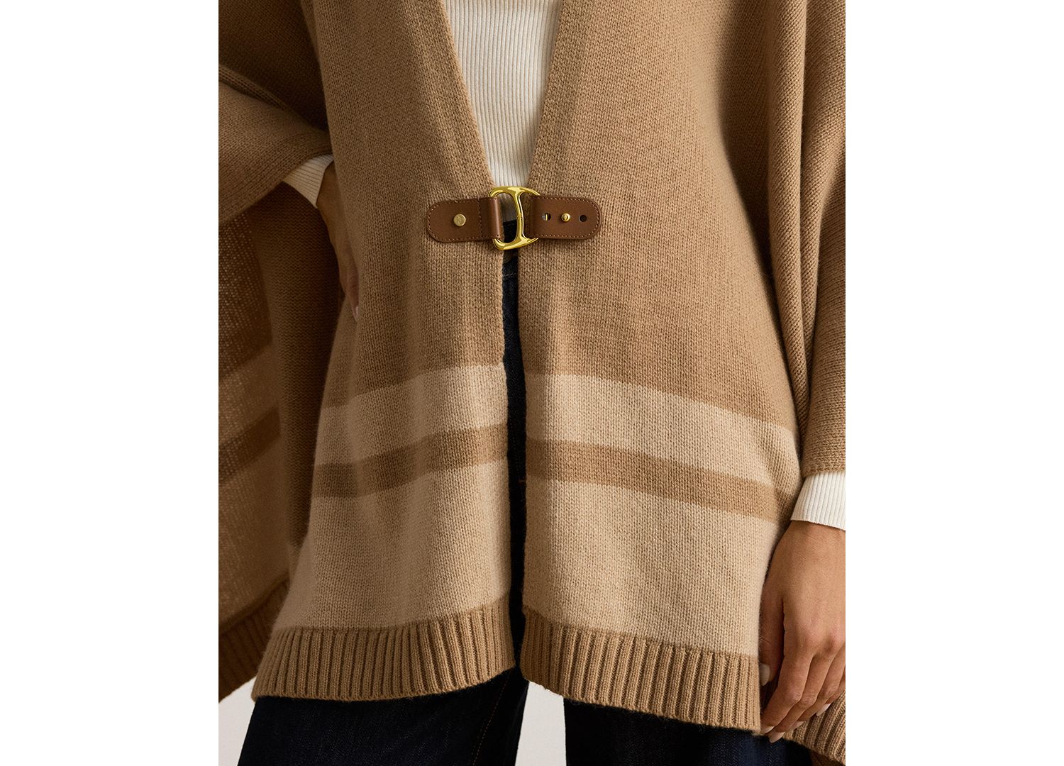 Women's Wool-Cashmere Two-Tone Buckle-Trim Poncho