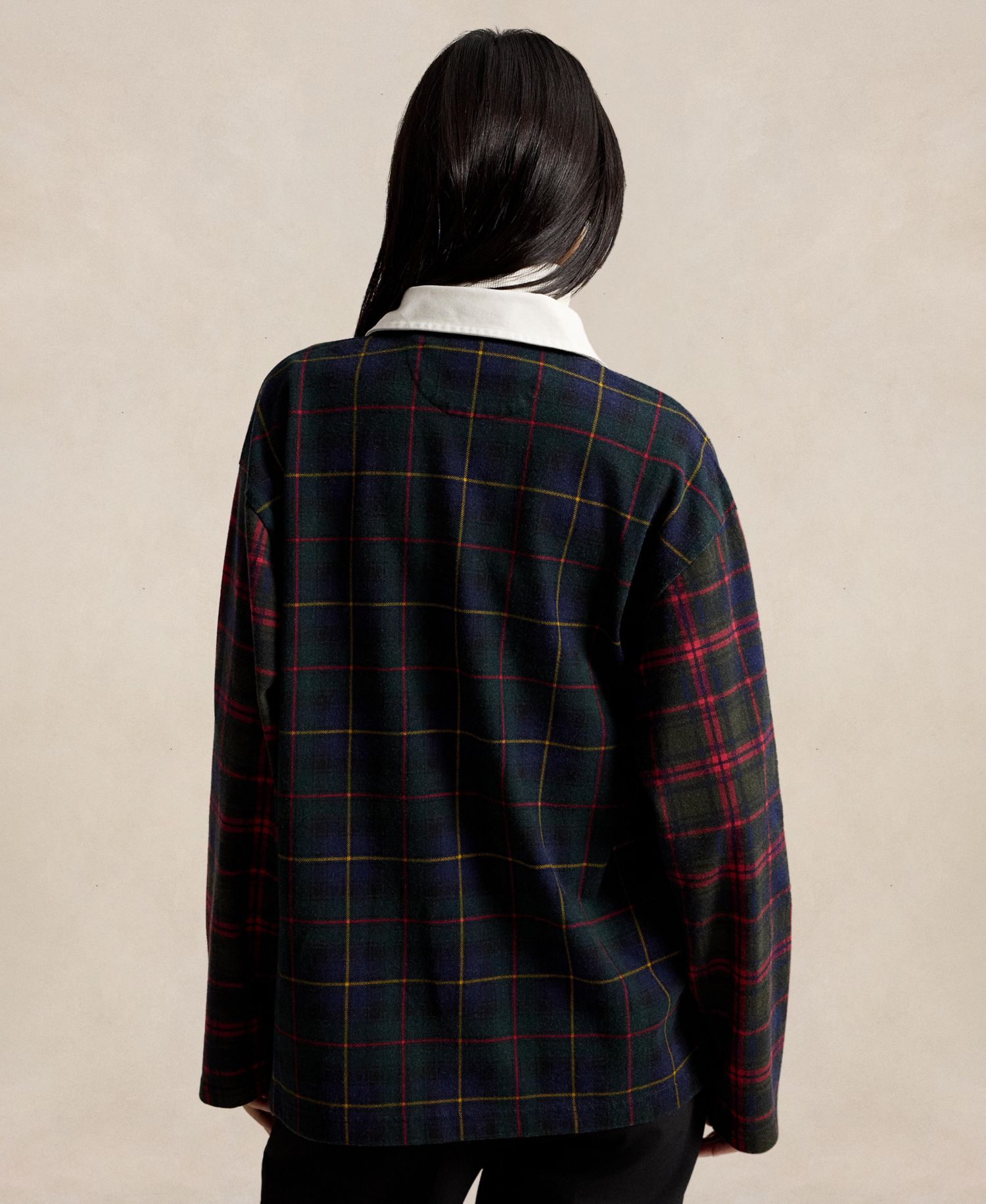 Women's Long-Sleeve Rugby Collar Plaid Rugby Jersey