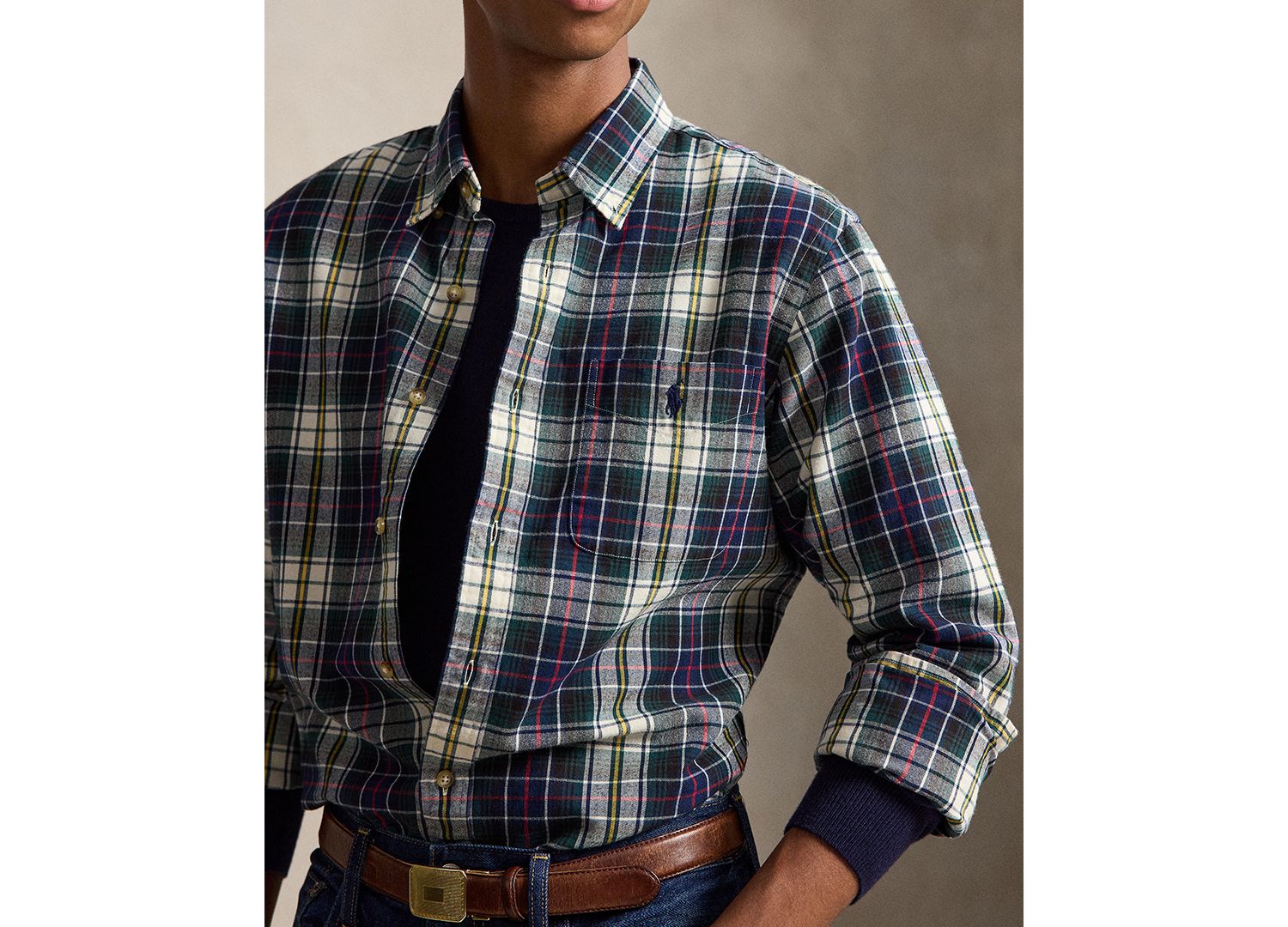 Men's Plaid Custom-Fit Brushed Oxford Shirt