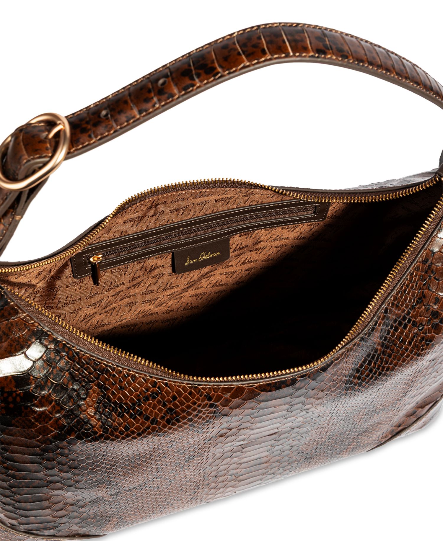Elaina Embossed-Snake-Texture Zip-Top Medium Hobo Handbag
