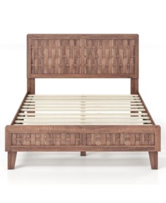 Full Size Bed Frame Mid Century with Woven Accent Headboard