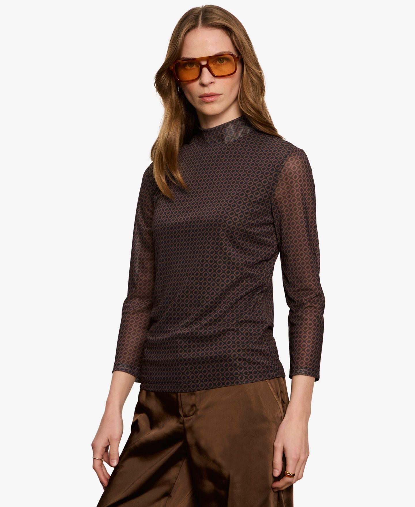 Женская футболка Sanctuary Mesh Mock Neck 3/4-Sleeve, цвет: Тёмно-коричневый — фото 3