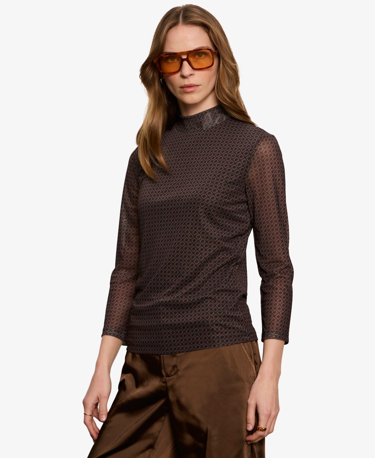 Women's Mesh Mock Neck 3/4-Sleeve T-Shirt