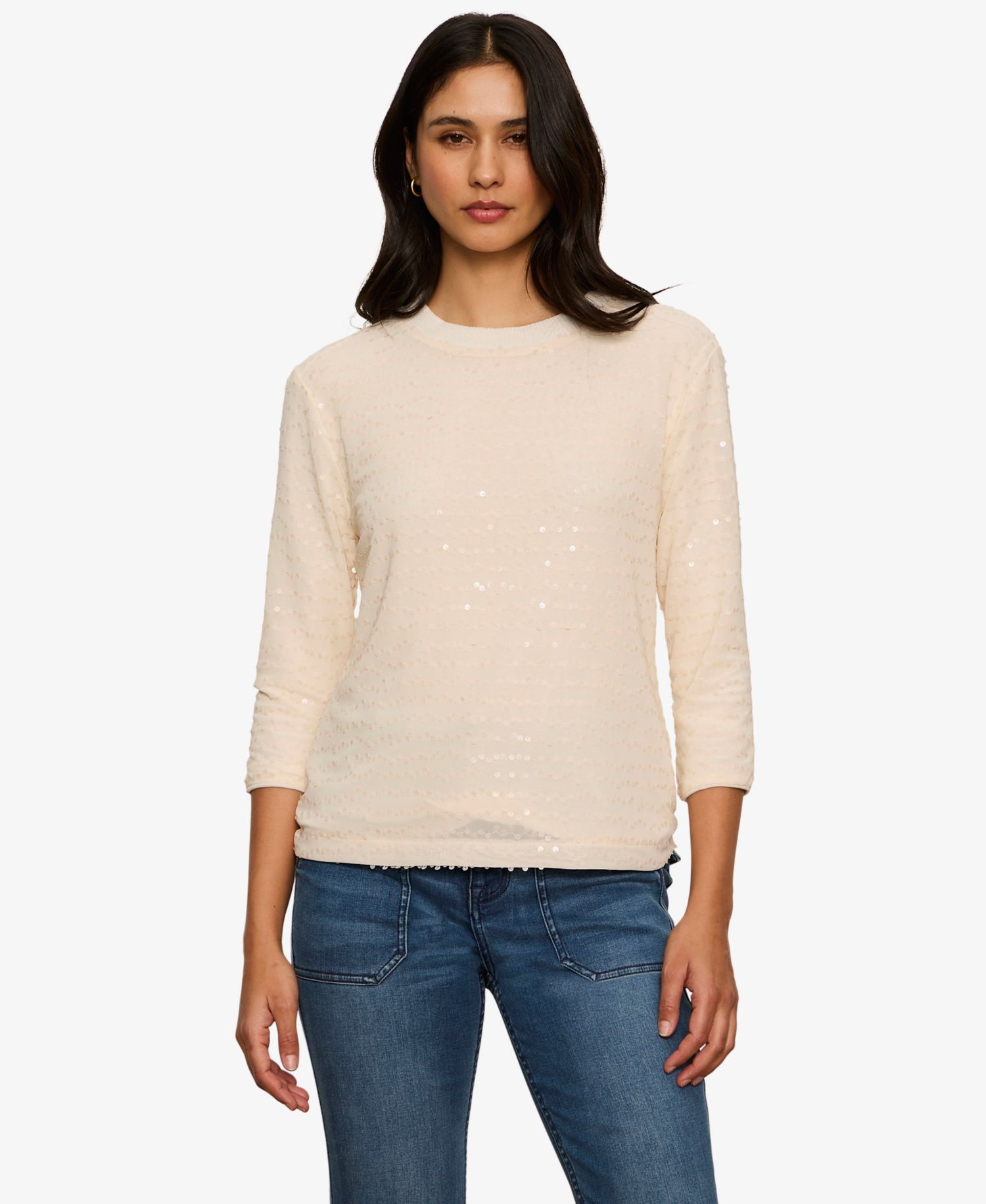Women's Mode Sequin-Embellished 3/4-Sleeve T-Shirt