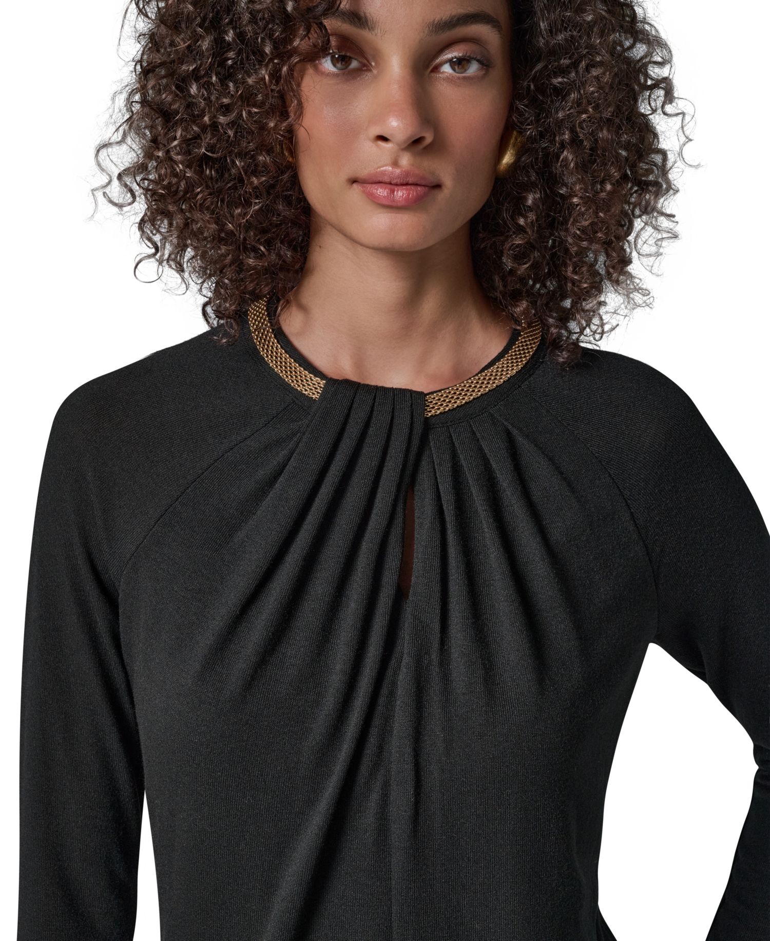 Women's Necklace Detail Long-Raglan Sleeves Keyhole Cutout Pullover Sweater