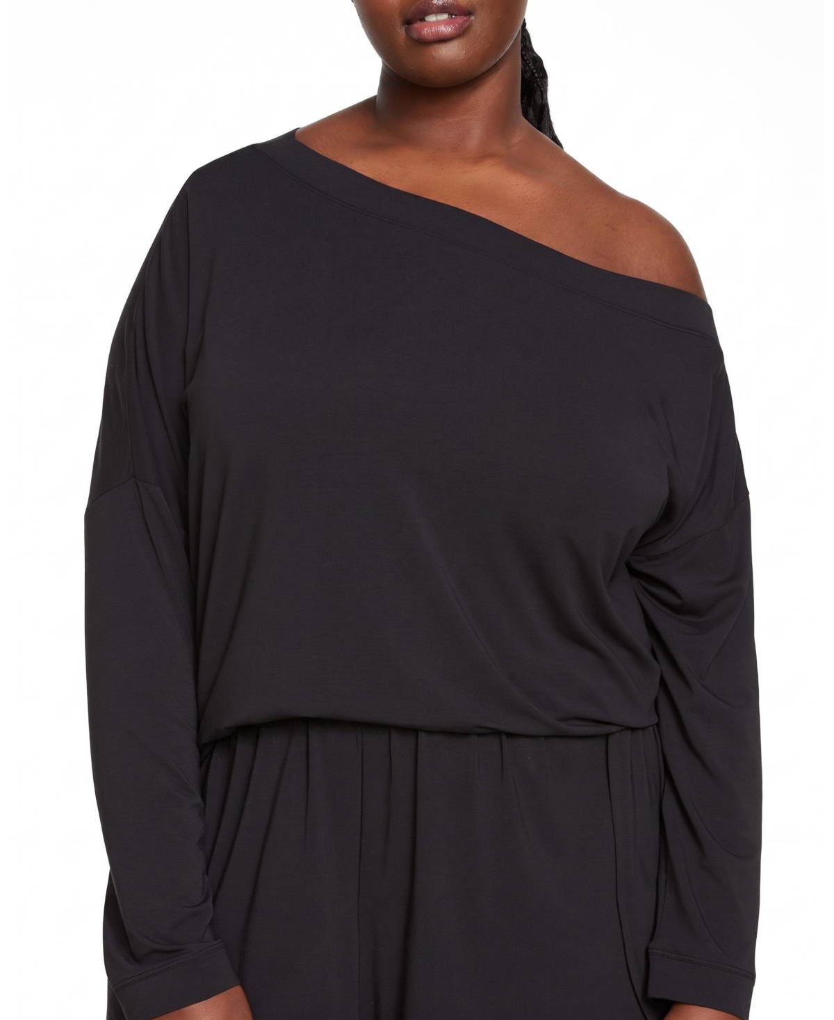 Universal Standard Plus Size Ultimates Dolci Off-the-Shoulder Long-Sleeve Lounge Top - Black