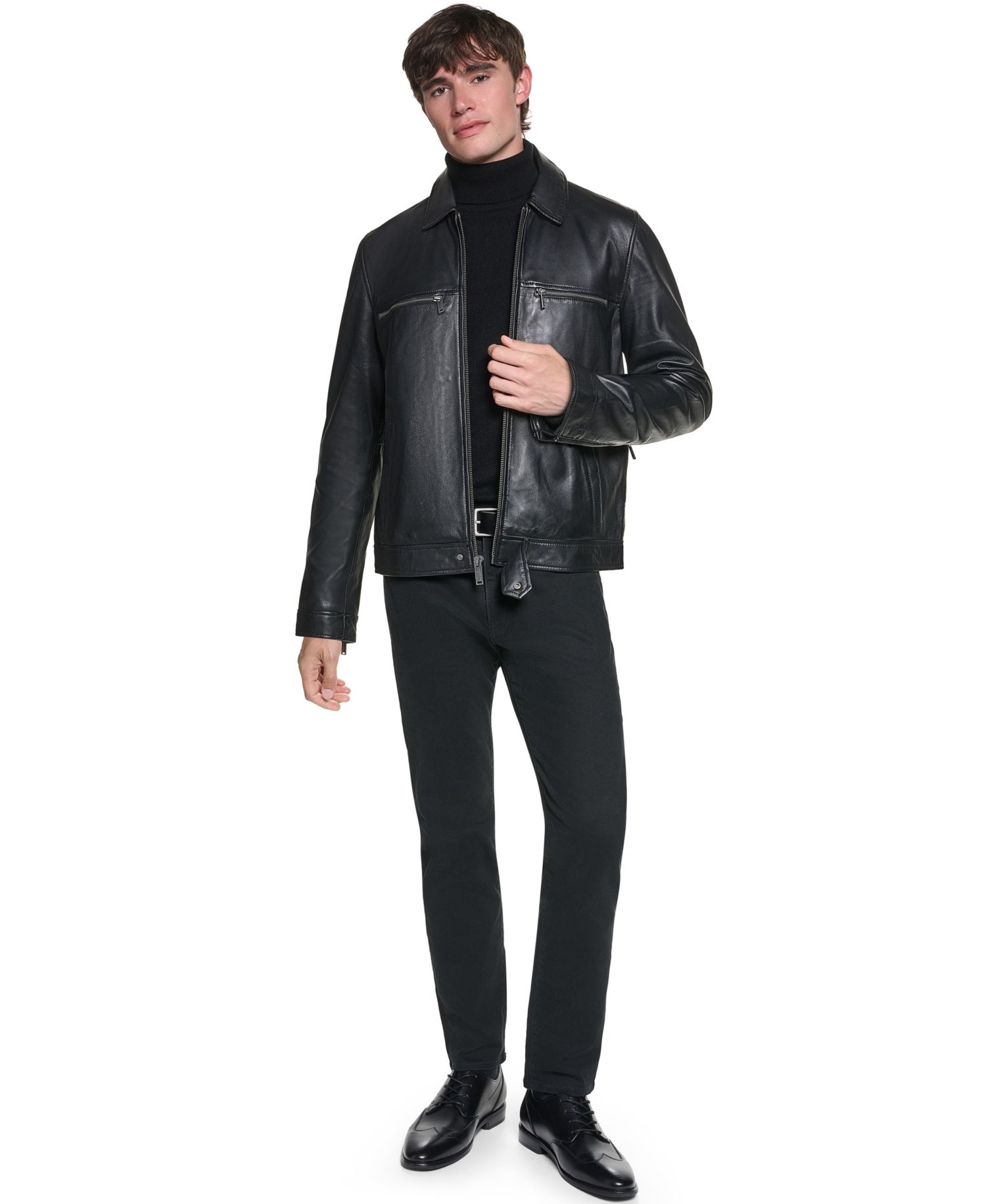 Men's Collared Genuine Leather Jacket