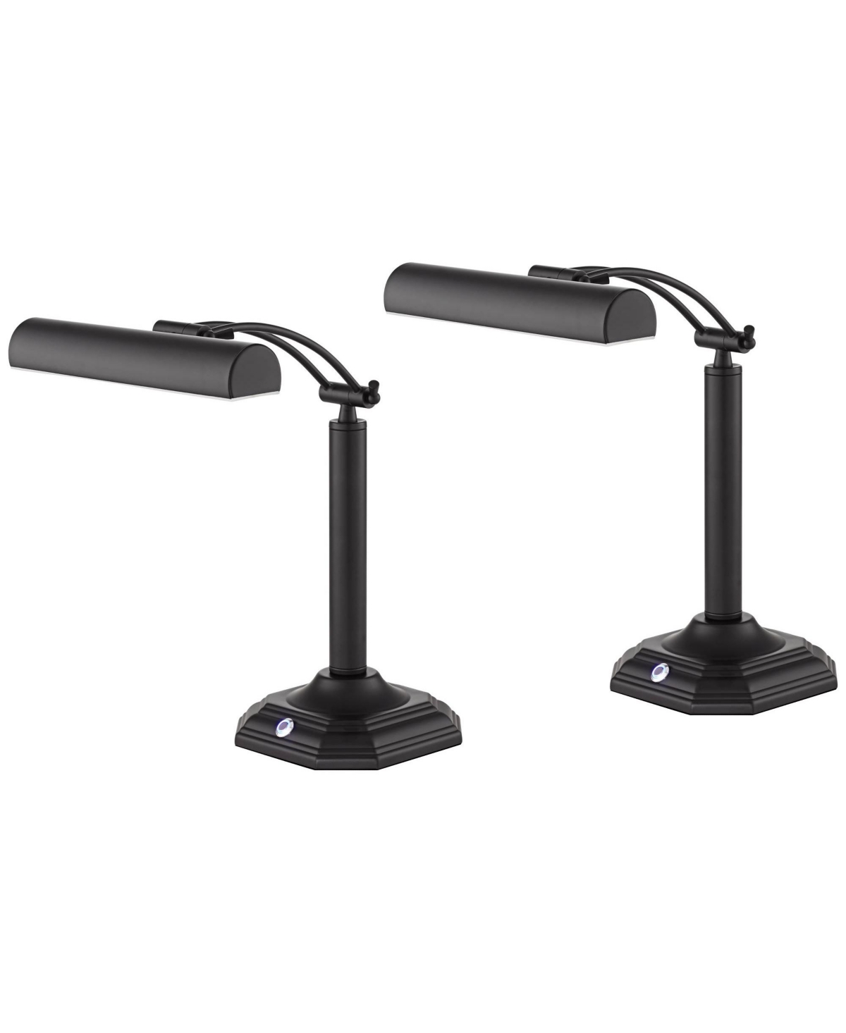 Regency Hill Grady 16 1/2" High Small Traditional Piano Desk Lamps Set of 2 Led Adjustable Finish Metal Home Office - Black