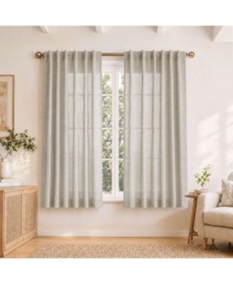 Linen Blend Light Filtering Curtains for Living Room (2 Panels)