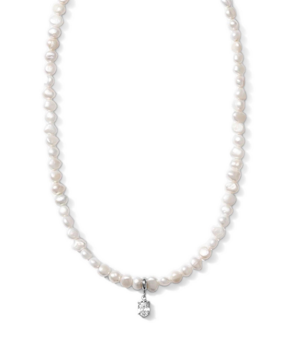 Joey Baby Baroque Freshwater Pearl Necklace with Cubic Zirconia Oval Charm, Silver-Tone, 18 in. - Silver