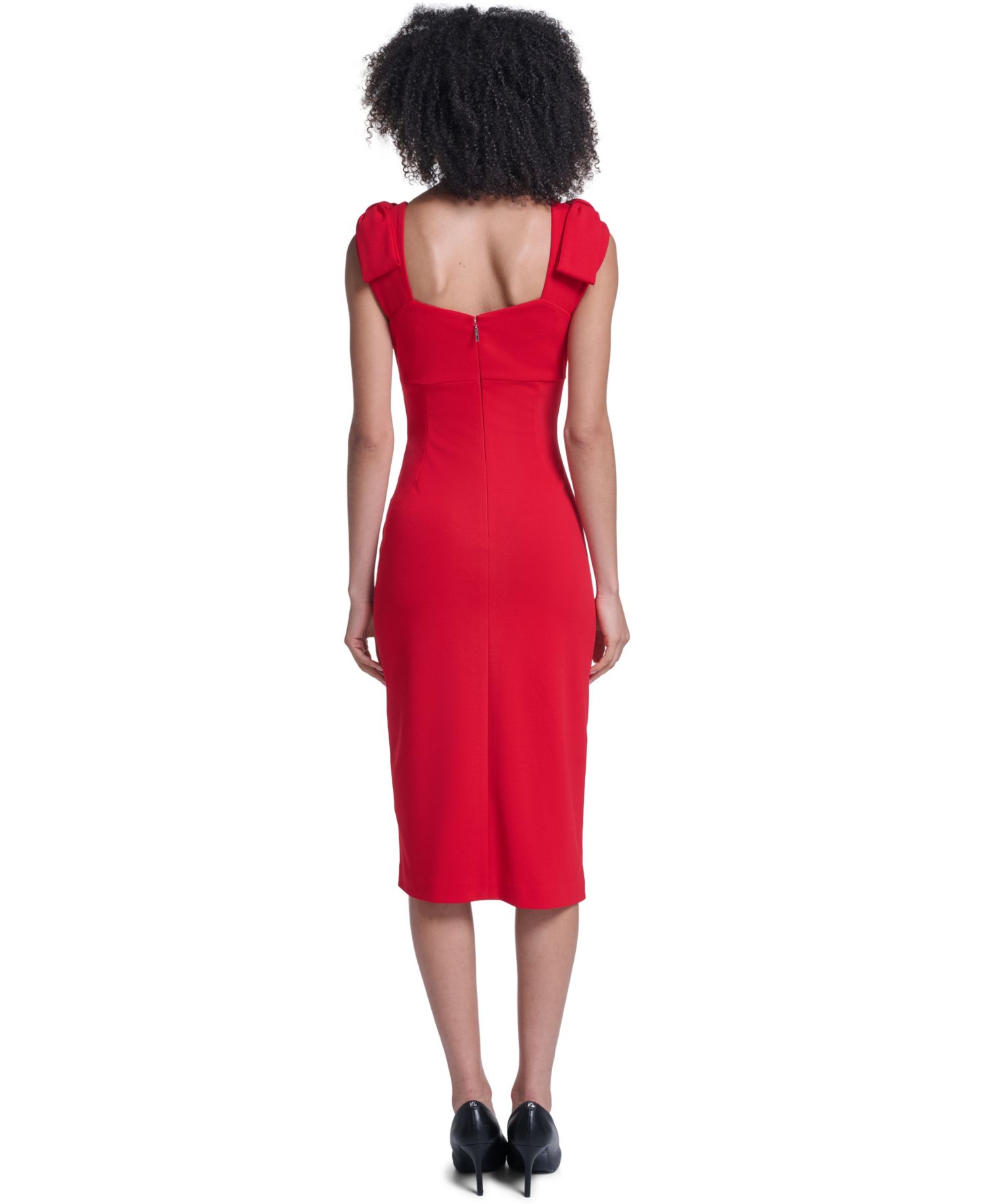 Women's Scuba Crepe Sheath with Bow Straps Sleeveless Knee-Length Dress