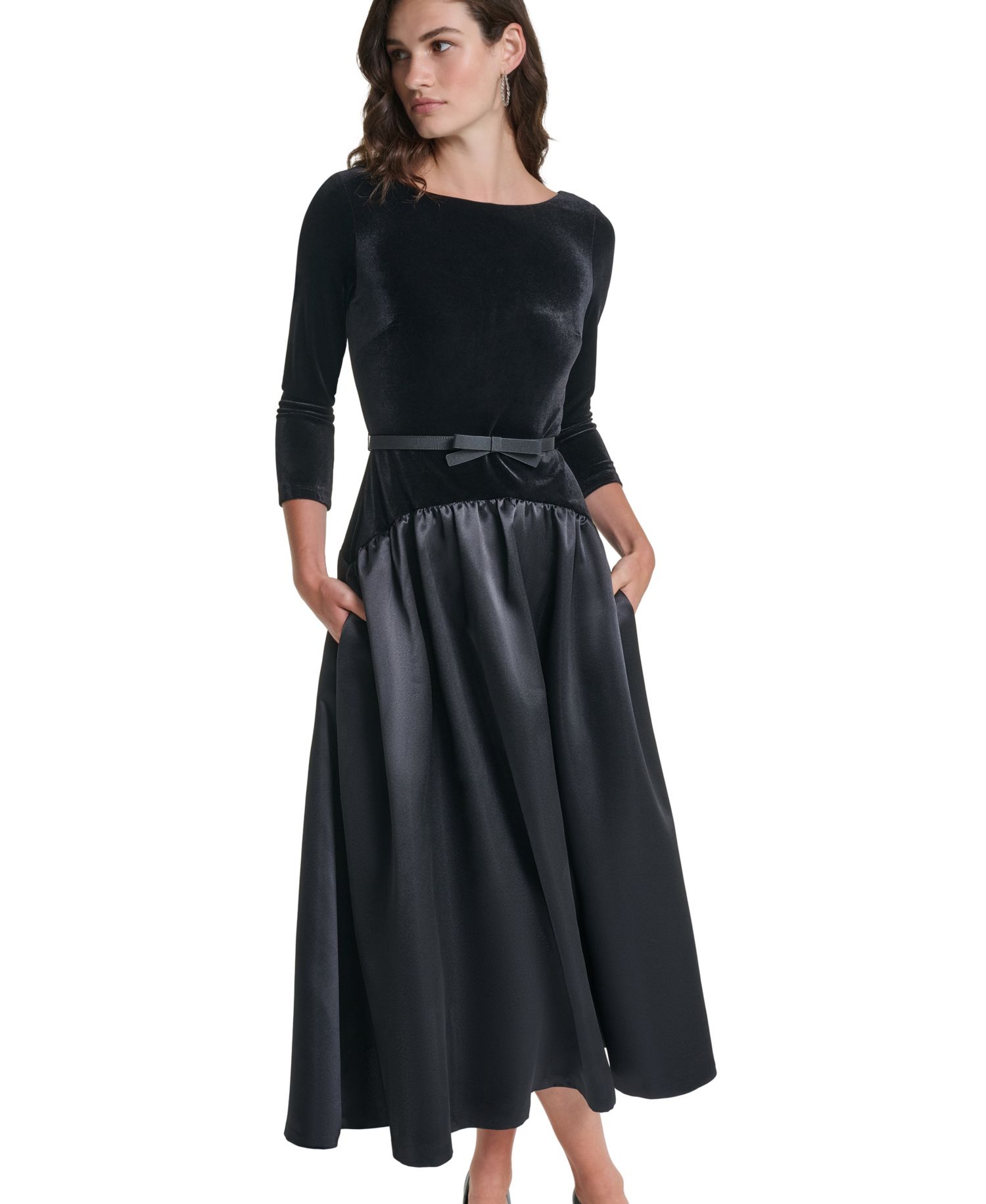 Women's Velvet Drop-Waist Midi Dress