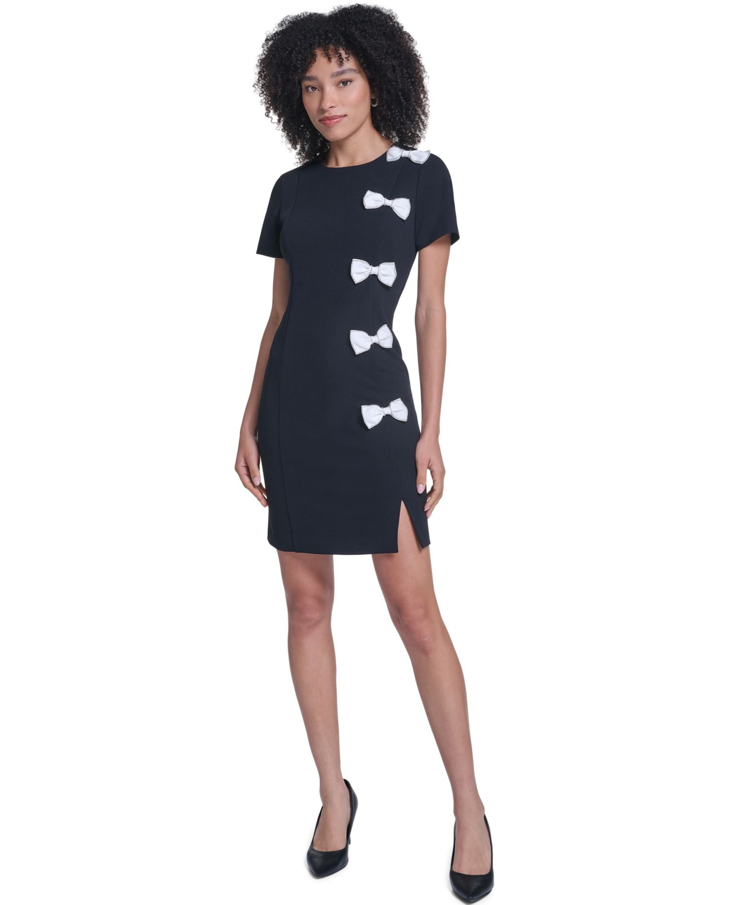 Women's Scuba Crepe A-Line Contrast-Bow Cocktail Dress