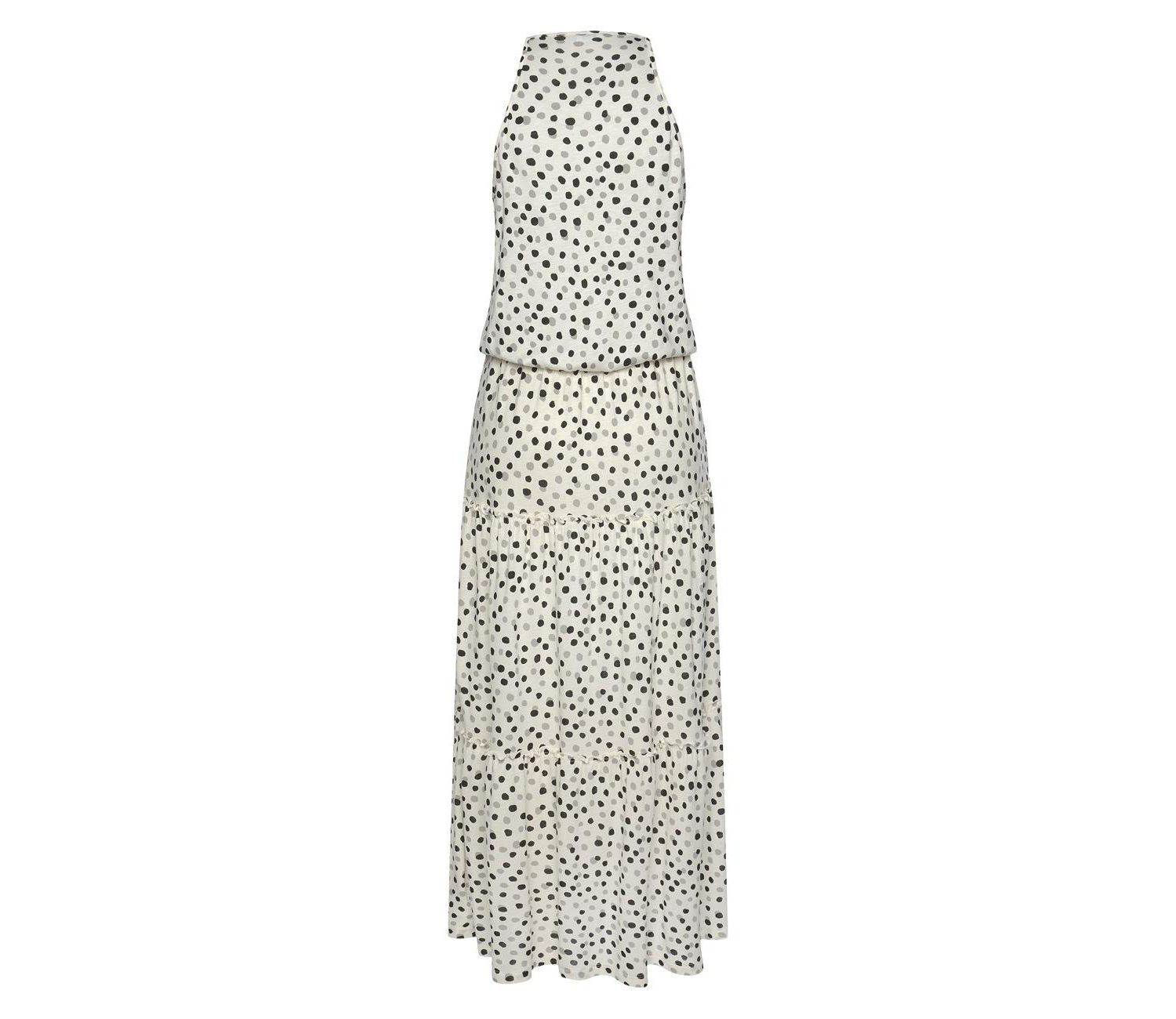 Women's Polka-Dot Tiered High-Neck Maxi Dress