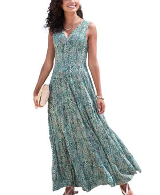 Women's A-Line Printed Notch-Neck Maxi Dress
