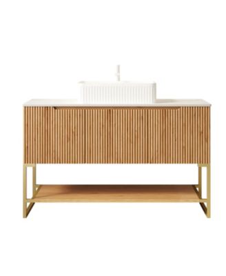 48 Inch Freestanding Bathroom Vanity, Particle Board Cabinet, Sintered Stone Top and Ceramic Vessel Sink, Assembly Required